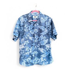 Joseph Abboud Men's Casual Shirt Tropical Hawaiian Short Sl Cotton Blue Sz XL